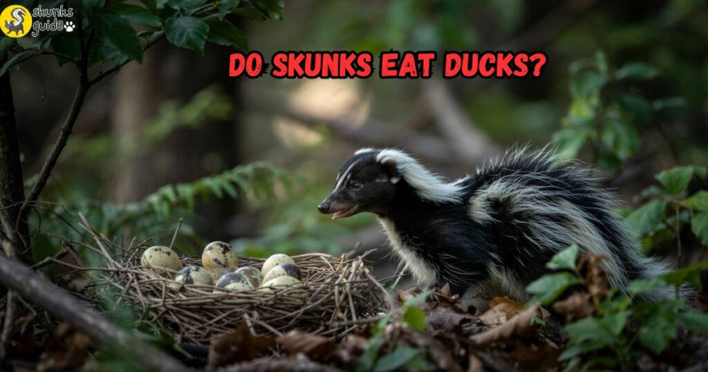 “Skunk raiding duck nest at night in search of unprotected duck eggs