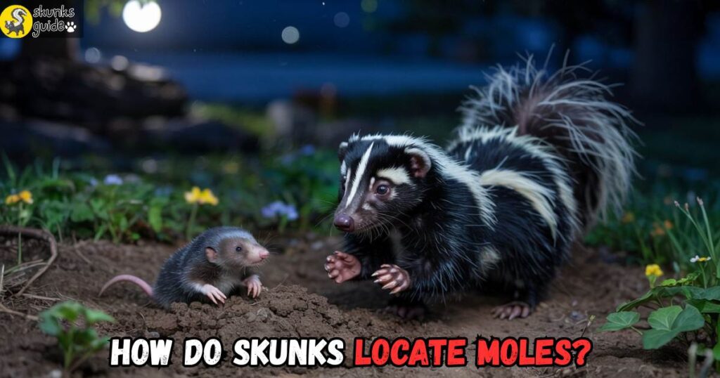 Skunk encountering mole while foraging underground at night