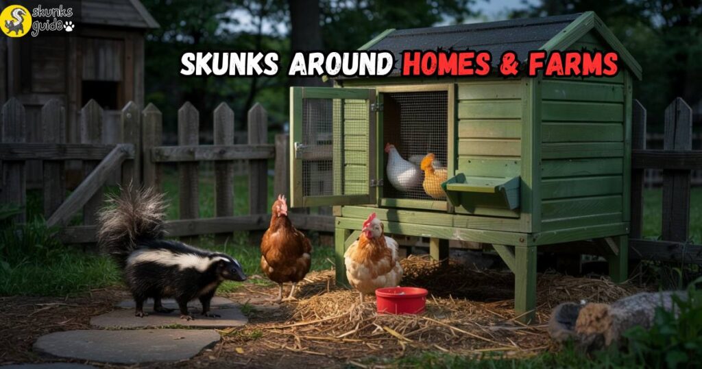 Skunk attempting to raid backyard chicken coop for eggs at night.