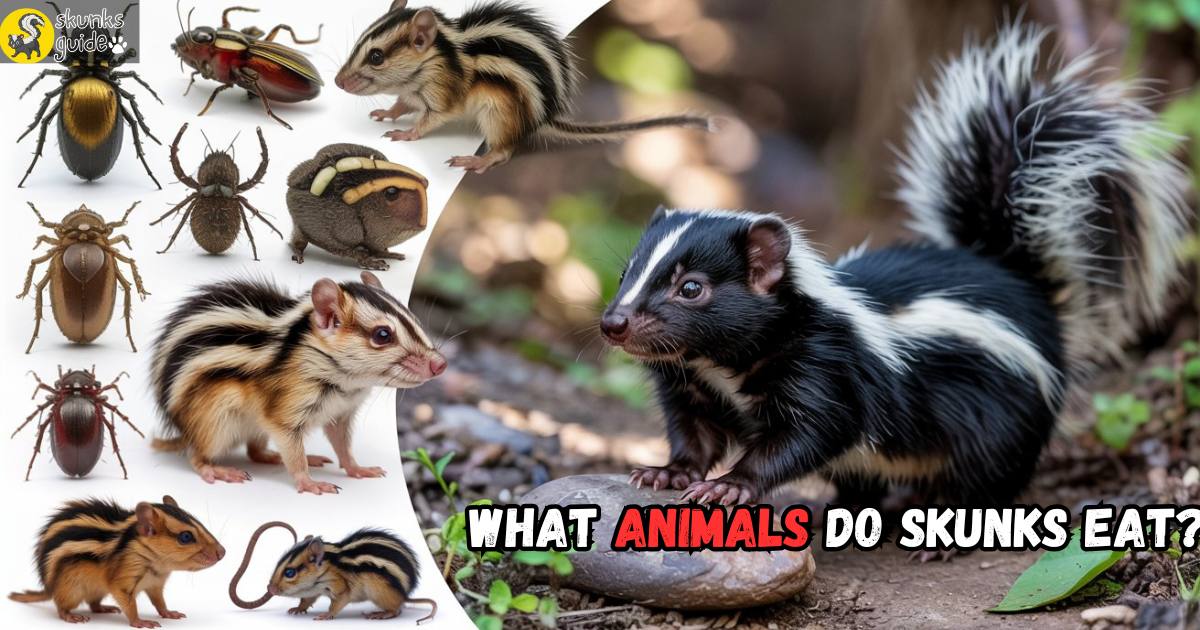 Wild skunk foraging near forest edge at dusk—typical behavior for catching insects and small animals.