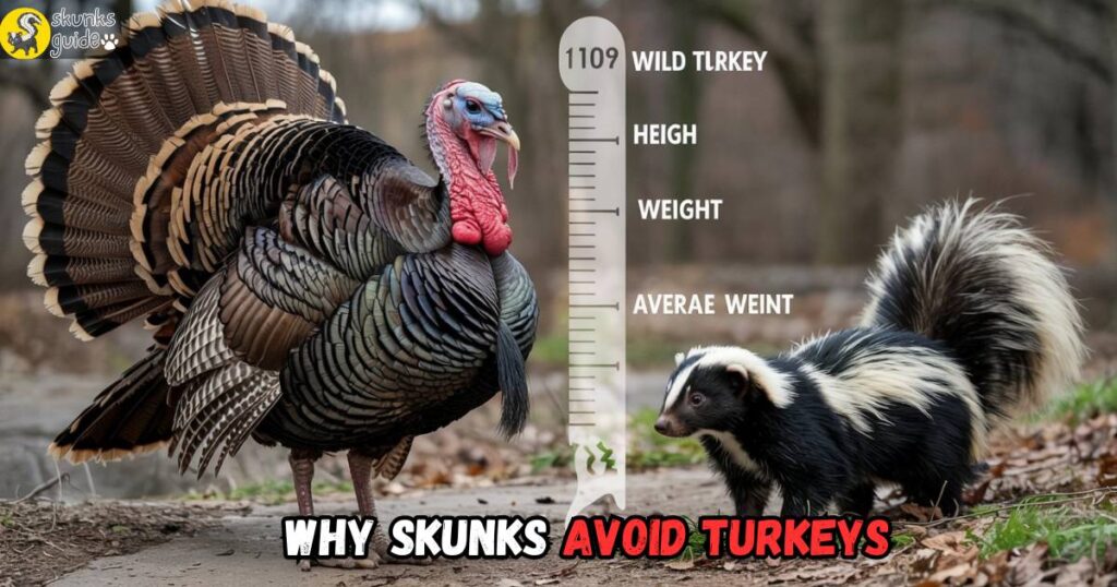 Size comparison of skunk vs. adult turkey showing why skunks avoid full-grown turkeys