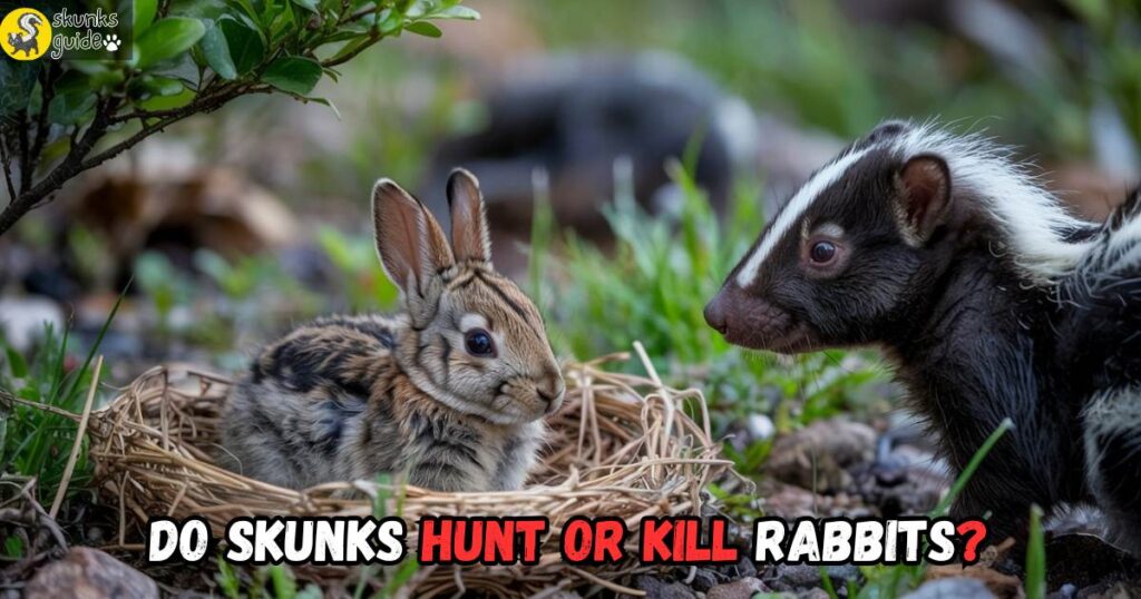“Skunk approaching hidden rabbit nest with kits at night