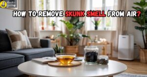 Fresh living room with vinegar bowls and air purifier removing skunk smel
