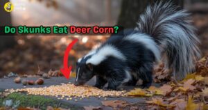Skunk eating deer corn in the wild at dusk
