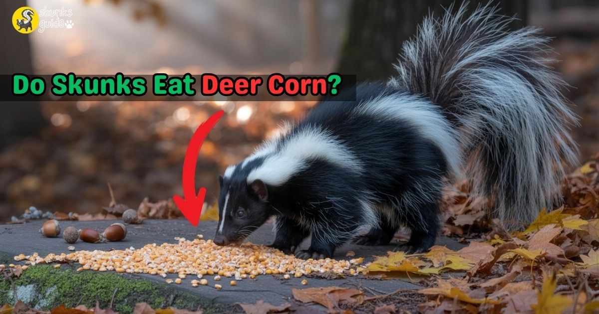 Skunk eating deer corn in the wild at dusk
