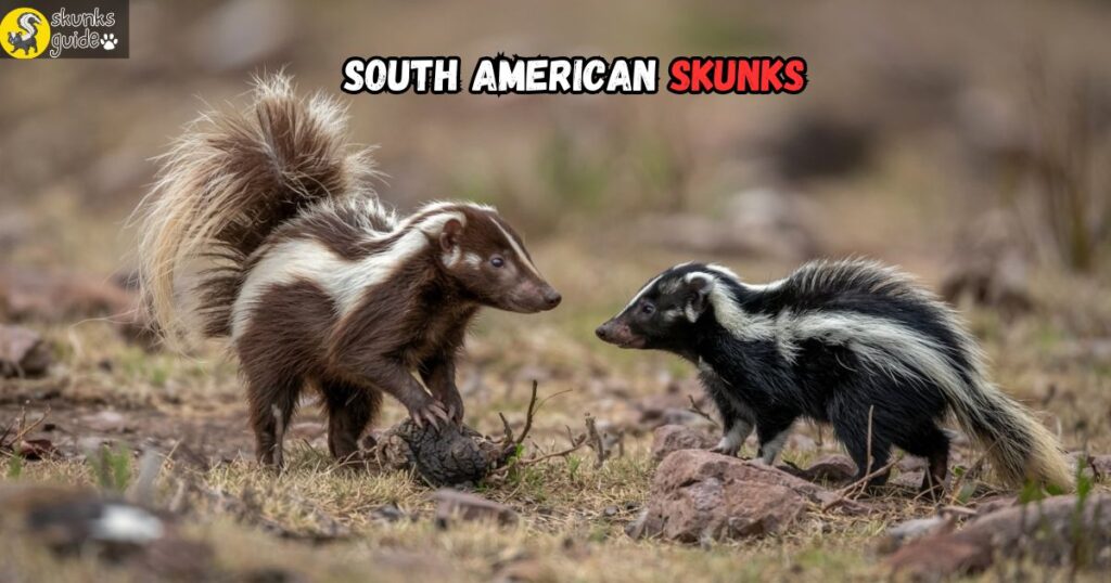 “Two South American skunks in dry grassland: Humboldt’s hog-nosed and striped hog-nosed skunk”