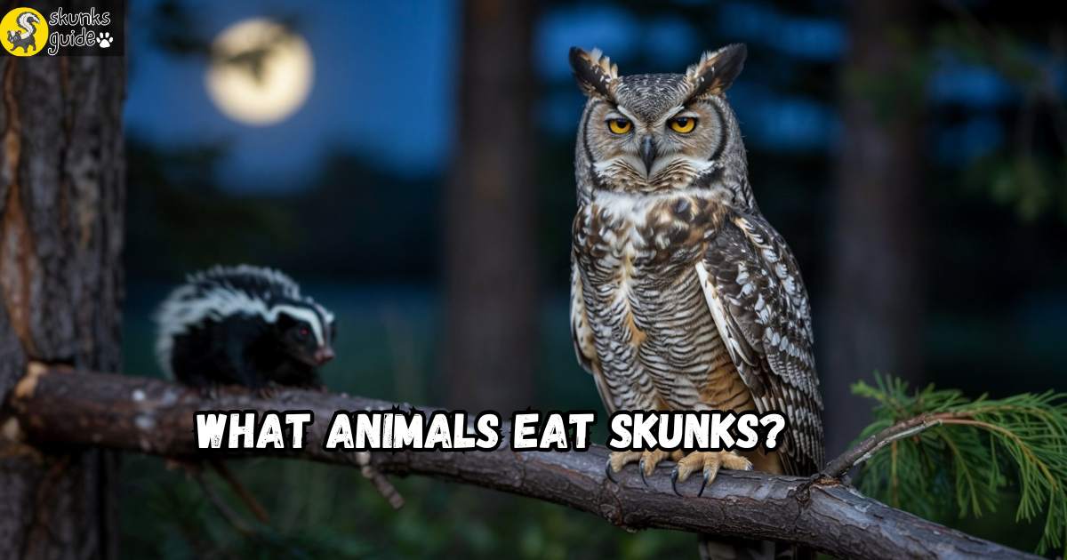 reat horned owl hunting at night—top predator known to prey on skunks