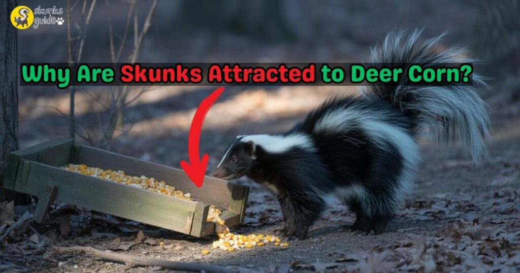 Skunk attracted to sweet deer corn under a feeder