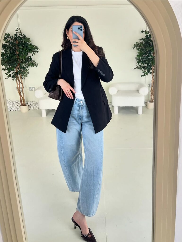 Classic Black Blazer and Blue Jeans