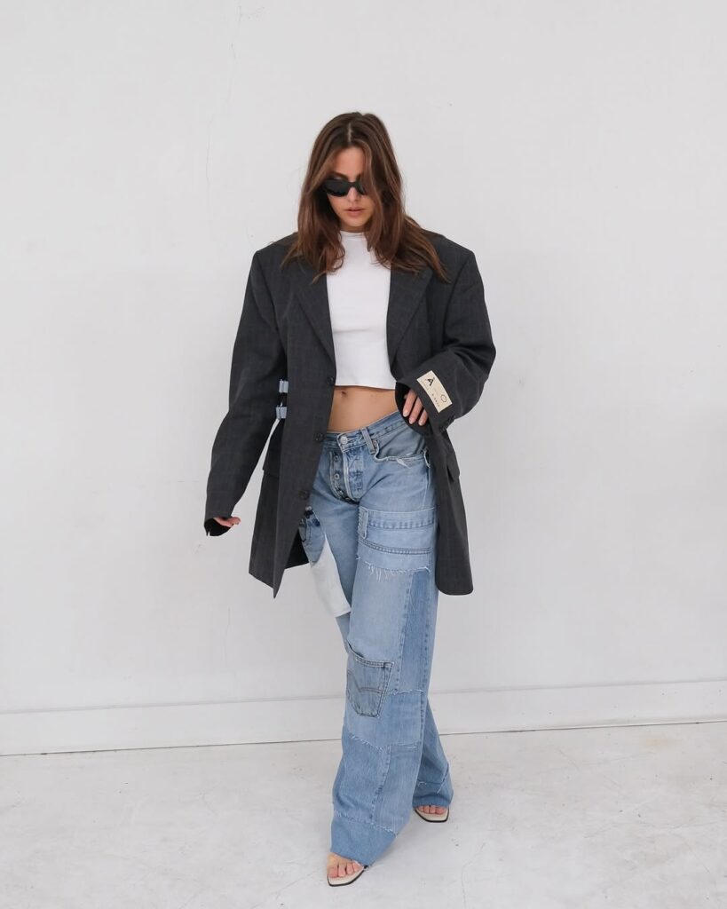 Edgy Oversized Blazer with Patchwork Jeans
