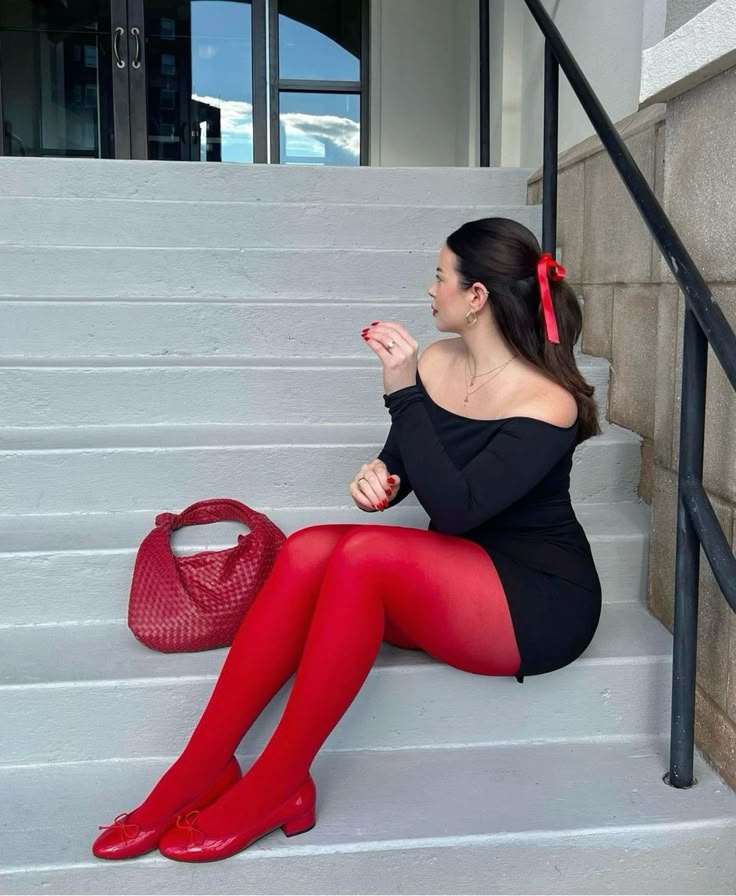 Black Dress and Red Leggings