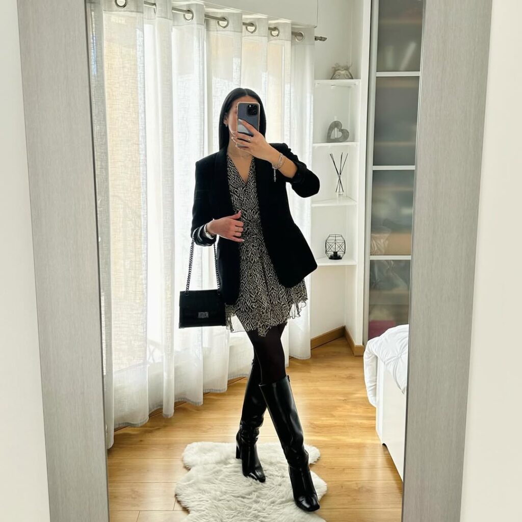 Classic Monochrome Glam in a Black Blazer