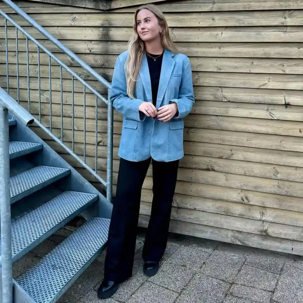 Light Denim Blazer with Black Outfit