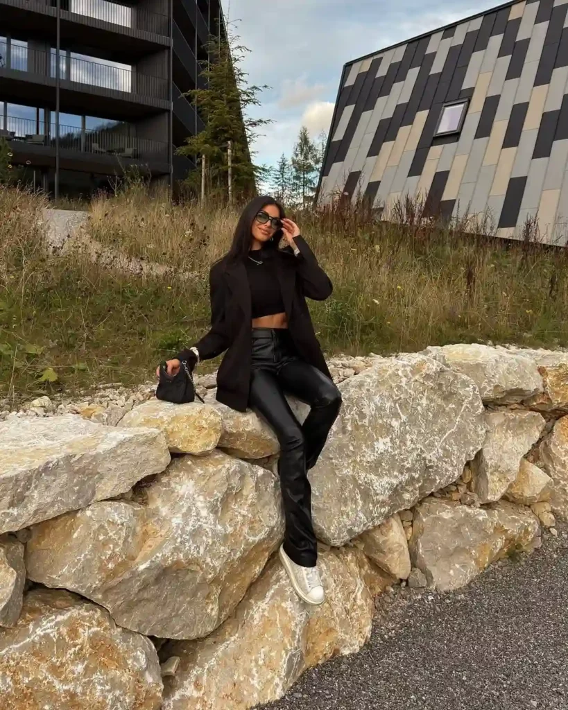 Cool City Dinner Look with Leather and Blazer