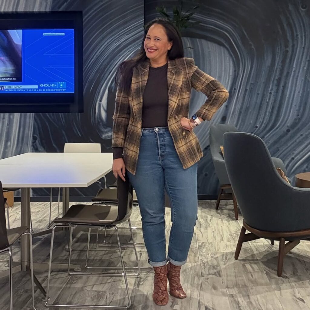 Plaid Blazer Charm with Classic Blue Jeans