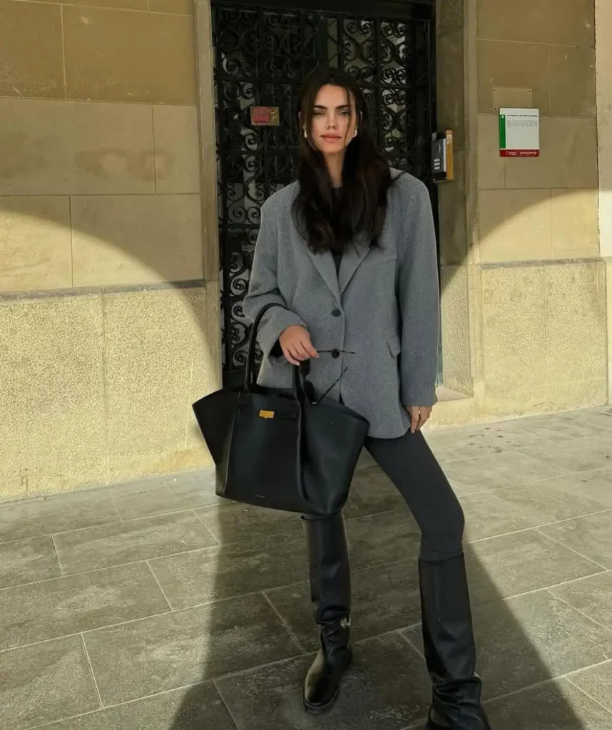 Grey Blazer with Black Boots