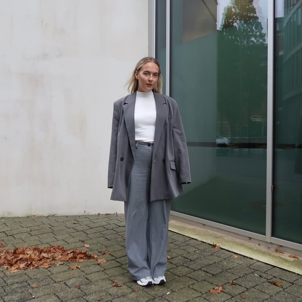 Grey Blazer with White Turtleneck – Simple Winter Style