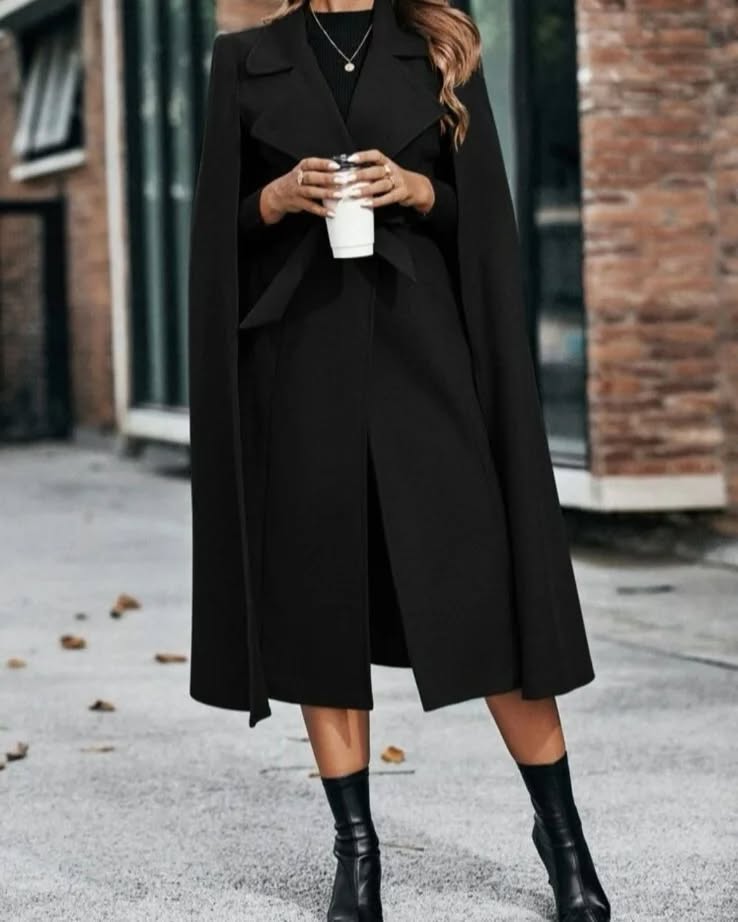 Black Cape Blazer with Midi Dress