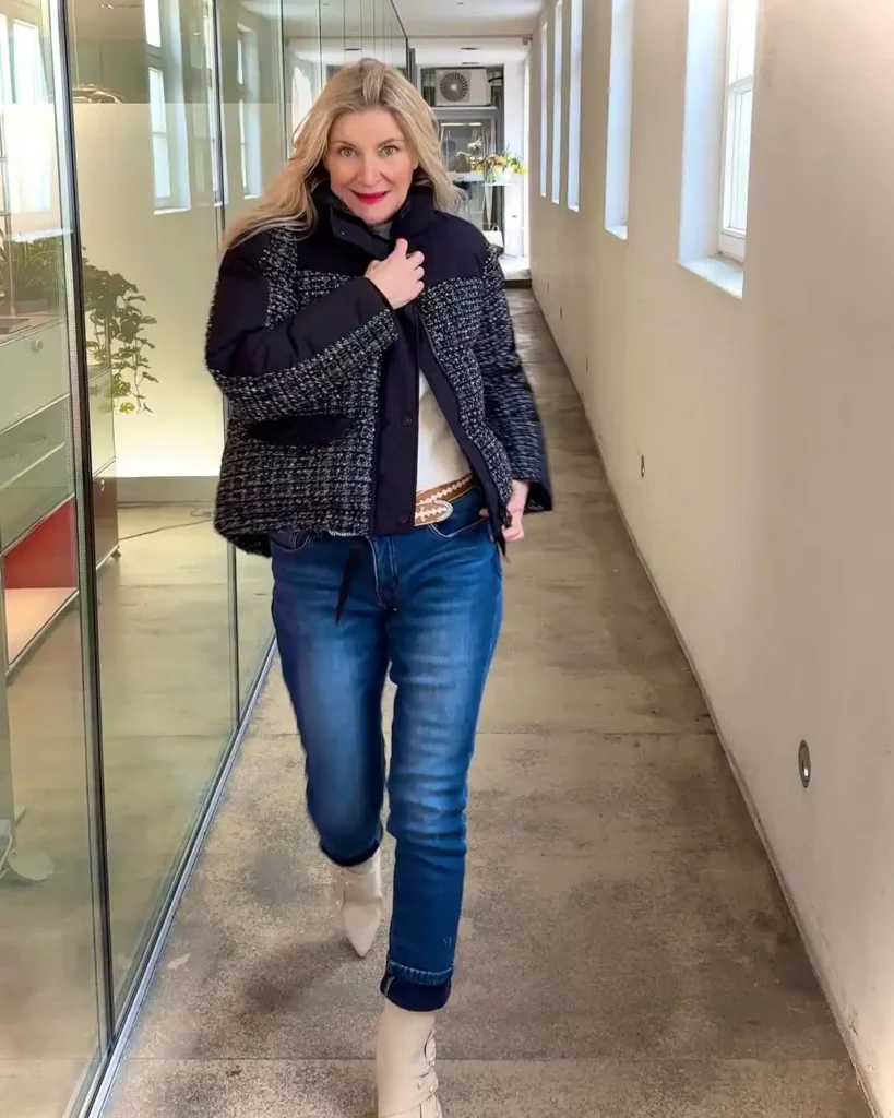 Chic Winter Warmth in Tweed and Denim