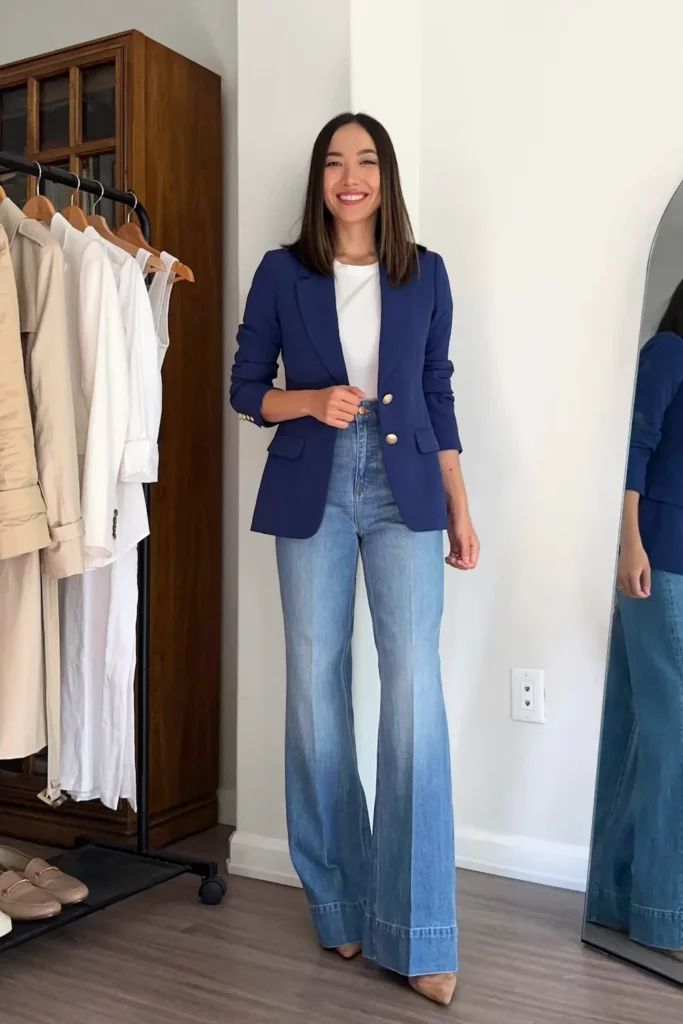Tailored Blue Confidence with a Blazer and Wide-Leg Jeans