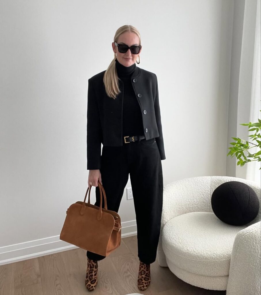 Polished Black Barrel Jeans for a Confident Office Look