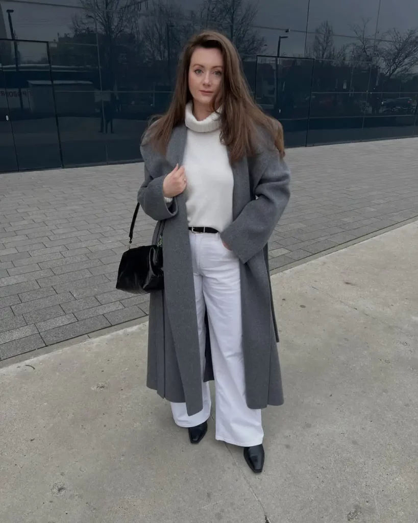 Classic Winter Neutrals with Wide Leg Jeans for Office