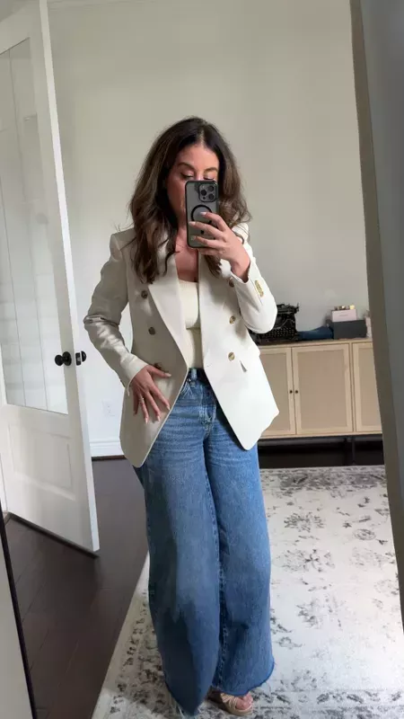Polished Neutrals with a Blazer and Wide-Leg Jeans