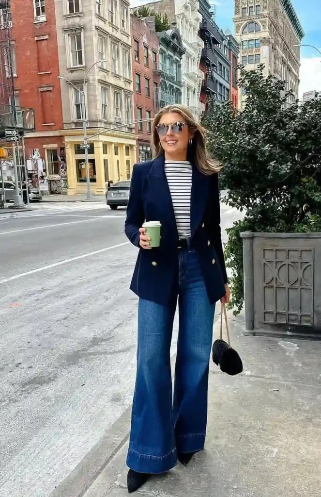 Classic City Ease with a Blazer and Wide-Leg Jeans