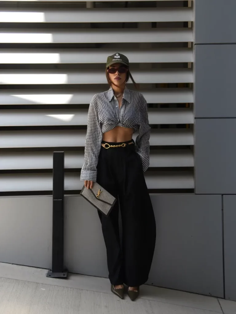 Modern Street Style with Barrel Jeans and Check Prints