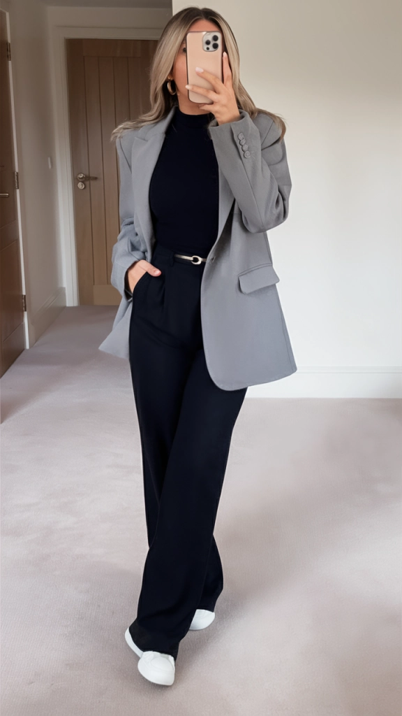 Sleek Grey Blazer with Monochrome Office Refinement