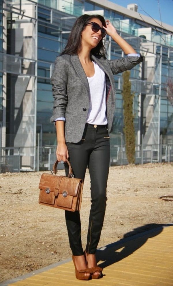 Classic Grey Blazer with Sharp Office Contrast