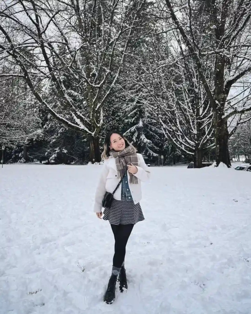 Snow-Day Layers with Patterned Mini Skirt for Winter