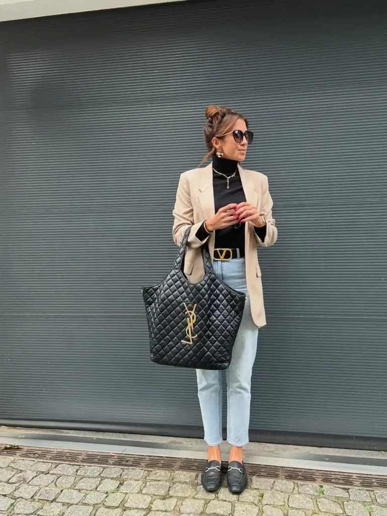 Elevated Casual Contrast with a Beige Blazer for Office