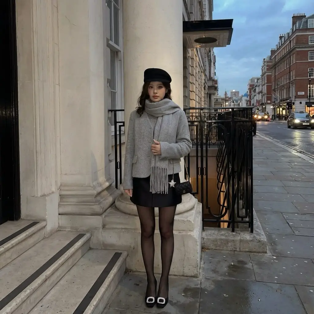 Parisian Grey Layers with Mini Skirt for Winter