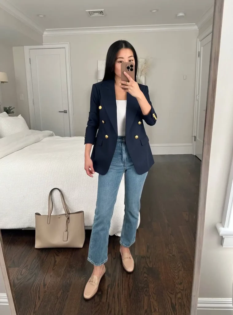 Polished Everyday Ease with a Navy Blue Blazer