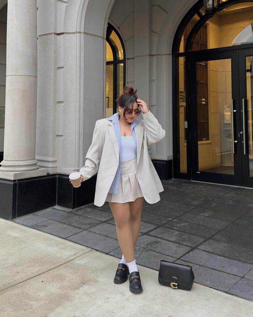 Light Blazer with Pleated Mini Skirt for Spring