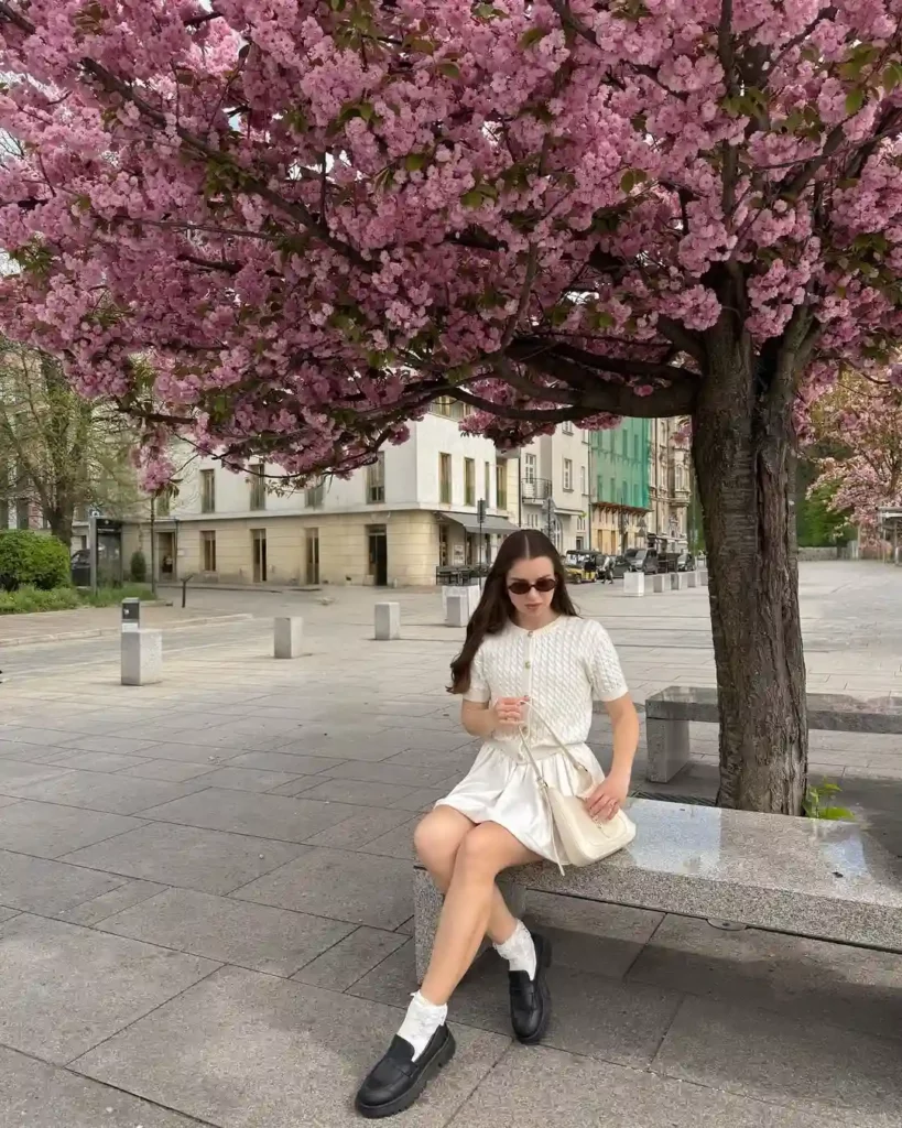White Knit Top with Mini Skirt for Spring Work