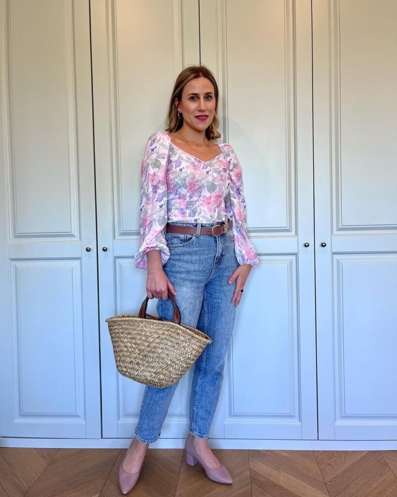 Floral Blouse with Blue Jeans for Spring Office