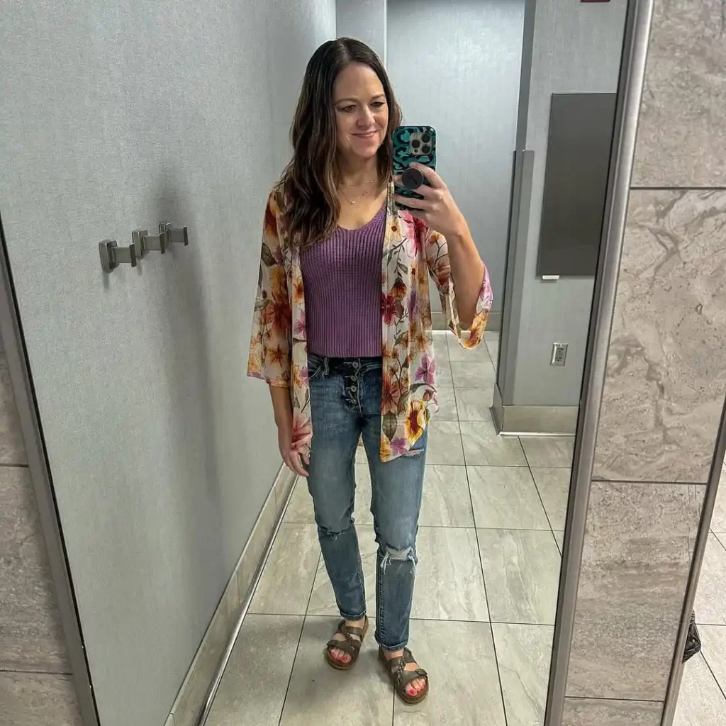 Floral Layer with Jeans for Spring Office