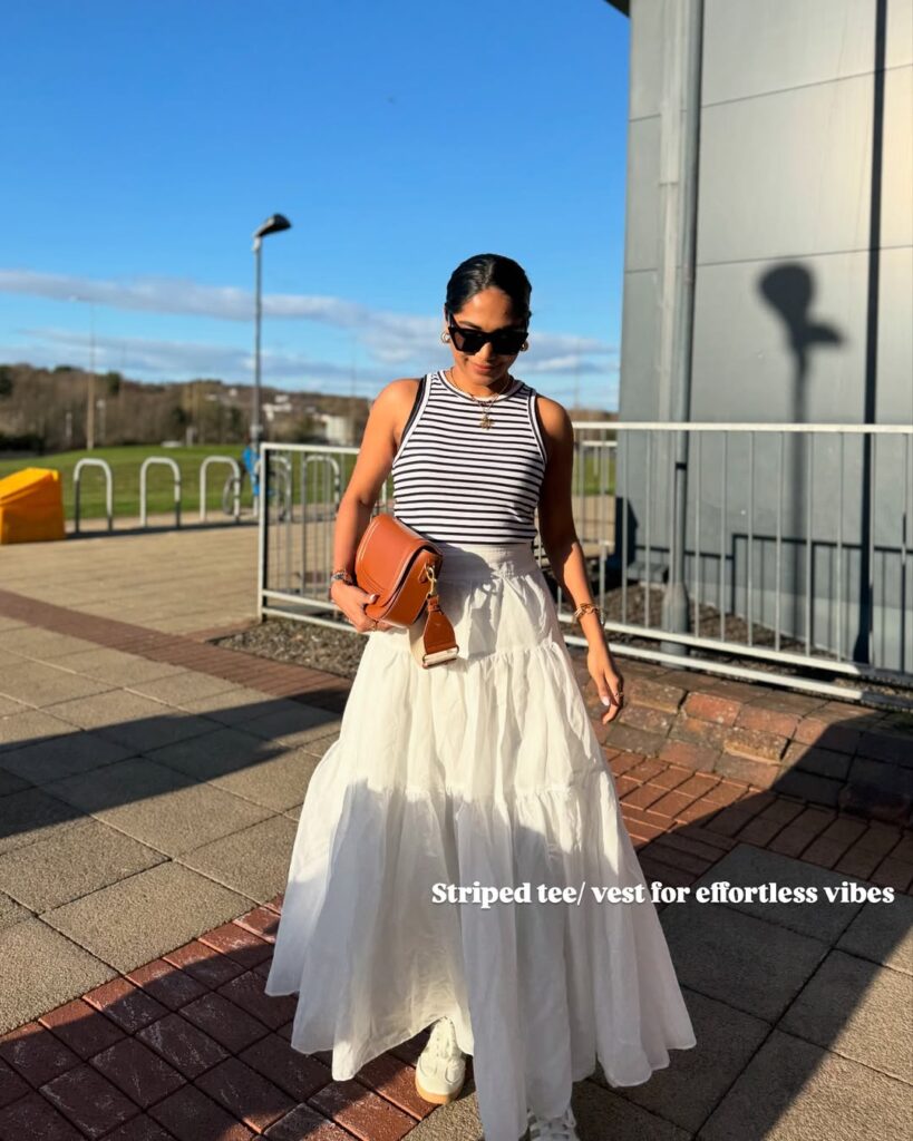 Striped Tank with White Maxi Skirt for Spring