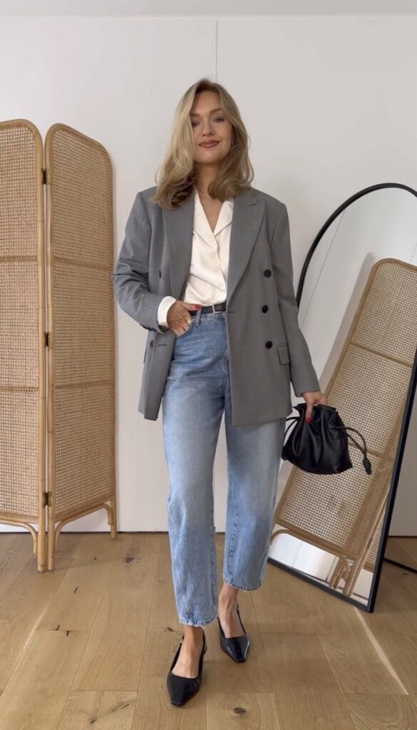 Modern Grey Blazer Styling with Casual Office Ease