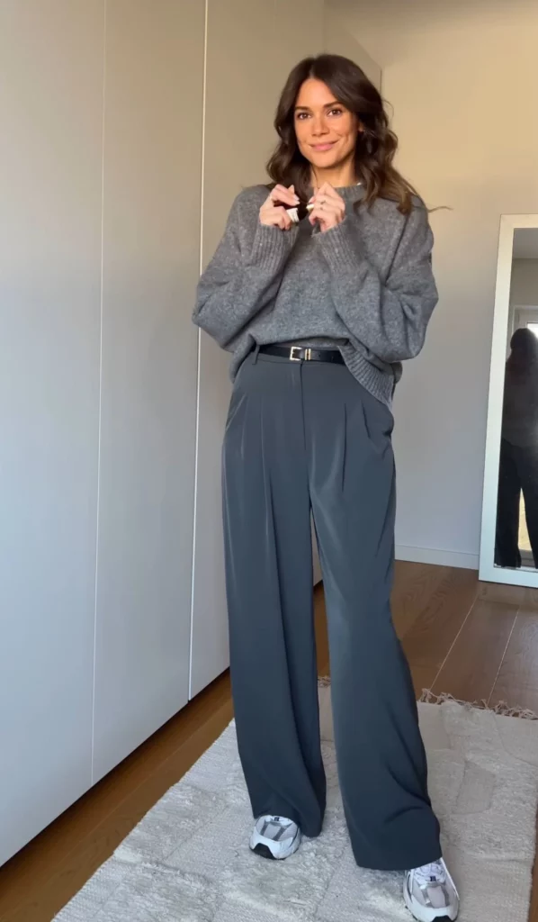 Grey Sweatshirt with Effortless Office Sophistication