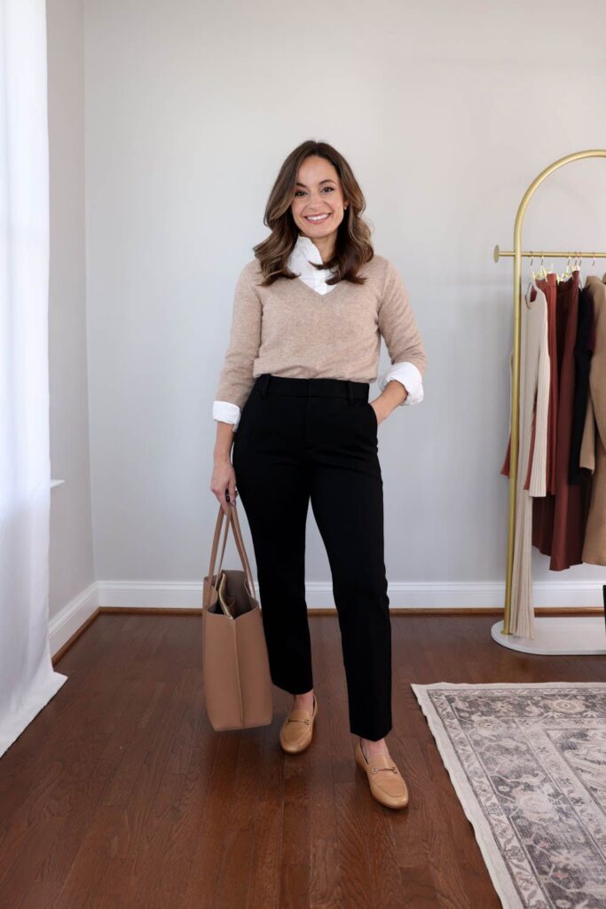 Beige Sweatshirt Layering with Classic Office Ease