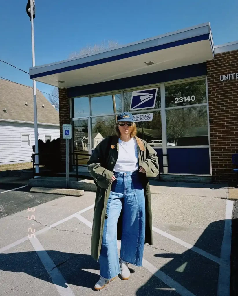 Trench Coat with Wide-Leg Jeans for Spring Office