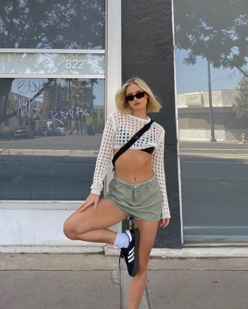 Crochet Crop Top with Olive Mini Skirt for Spring