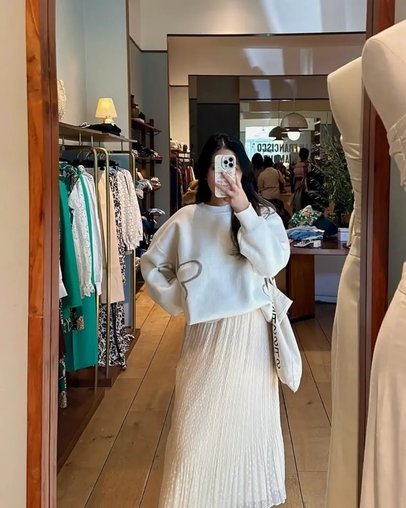 Soft Neutral Knit with Pleated Maxi Skirt for Spring