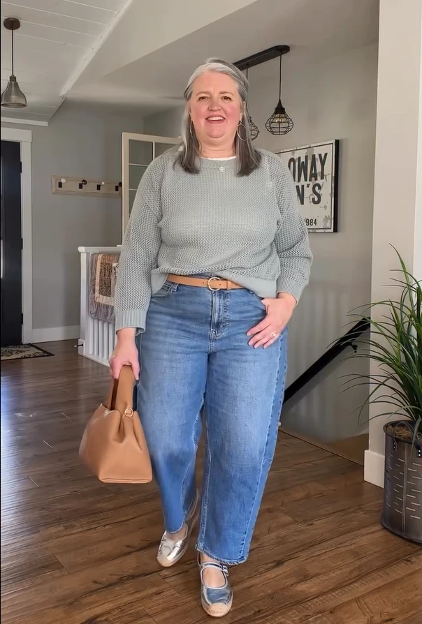 Knit Sweater with Barrel Jeans Plus Size Outfit