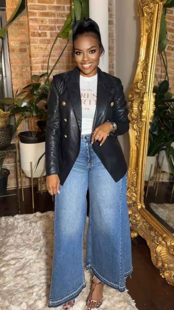 Black Blazer with Wide-Leg Jeans Power Business Look