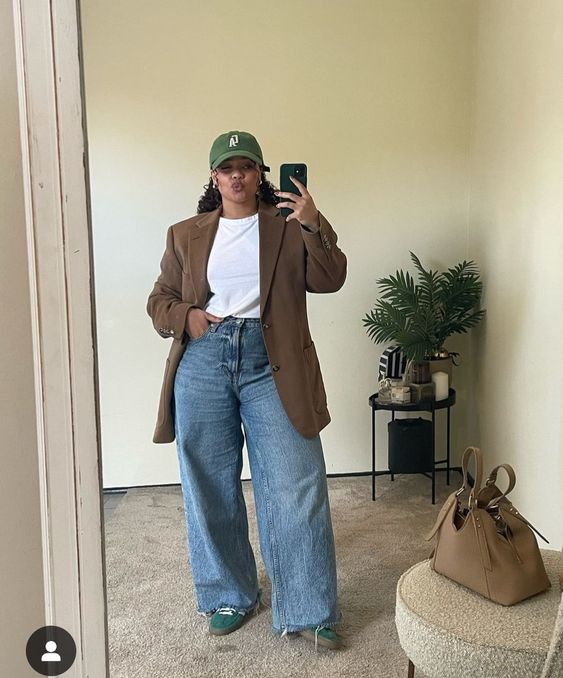 Oversized Blazer with Barrel Jeans Plus Size Outfit