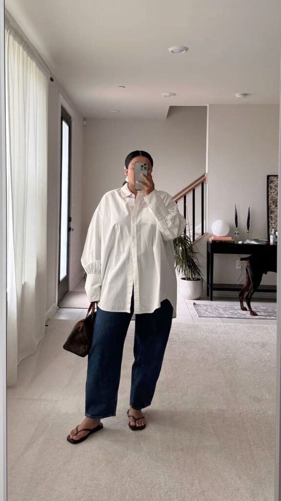 Oversized White Shirt with Barrel Jeans Plus Size Outfit